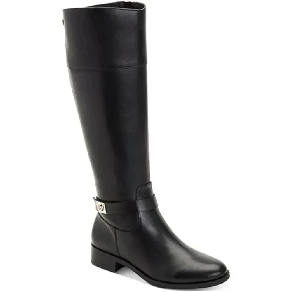 NWT Charter Club Women's Black Buckle Accent Round Toe Zip-Up Riding Boot